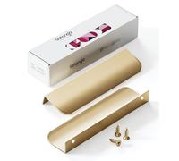 Satanga Edge Finger Tab Pulls for Cabinets Invisible Kitchen Concealed Aluminum Flat Hidden Drawer Pull Modern Pack of 5 Matte Brushed Gold 7.87 inch Easy Installation