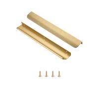 Satanga Pack of 2 Edge Finger Pulls for Cabinets Kitchen Invisible Hardware Concealed Aluminum Hidden Bar Pull Drawer Handles Easy to Install 11.81 inch Overall Length Brushed Brass