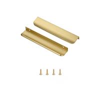Satanga Pack of 2 Edge Finger Pulls for Cabinets Kitchen Invisible Hardware Concealed Aluminum Hidden Pull Drawer Handles Easy to Install 7.87 inch Overall Length Brushed Brass