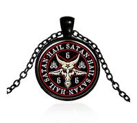 Satanic Baphomet Pendant Necklace For Men Women,Satan Goat Head Demon Necklace Mens Womens Jewelry Necklace Gift Black Plated Link Chain Faith Satanism Necklace 20'' Chain+2'' Extender(Gift Packaging)
