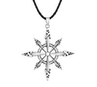 Satanic Chaotic Star Pendant Necklace for Men Women Magic Kabbalah Chaos Wheel Charm Black Leather Clavicle Chain Amulet Jewelry