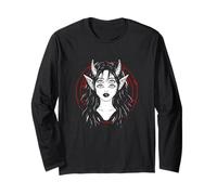 Satanic Devil Halloween Horned Girl Goth Glitch Long Sleeve T-Shirt