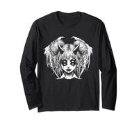 Satanic Devil Halloween Horned Girl Goth Glitch Long Sleeve T-Shirt