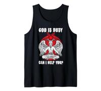 Satanic Goat Baphomet | Atheist | God is Busy Can I Help You Tank Top