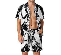 Satanic Goat Baphomet Men's Hawaiian Set 2 Piece Outfits Button Down Shirts And Shorts with Pocket L