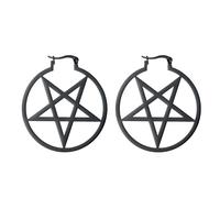 Satanic Goat Head Inverted Pentagram Round Hollow Earrings Demon Symbol Stainless Steel Charm Dangle Earring for Women Girls Jewelry Gifts (2-Black)