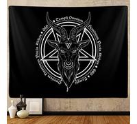 Satanic Pentagram Tapestry for Bedroom, Baphomet Statue Art Goat Head Skull Pagan Tapestries Wall Hanging for College Dorm Living Room Men Decor 60"X40", Black and White Gothic Demon Poster Blanket