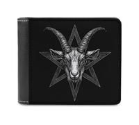 Satanic Pentagram with Baphomet and Goat Bi-fold Men's Wallets with 6 Card Slots Slim Travel Purse Leather Money Clip