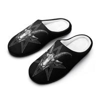 Satanic Pentagram with Baphomet And Goat Men's Slippers Cotton Warm House Shoes with Rubber Anti-Slip Sole Slip On for Home Outdoor 13-14（46-47）