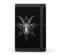 Satanic Pentagram with Baphomet and Goat Trifold Men's Wallets with 8 Card Slots & Key Hook Slim Travel Purse Money Clip
