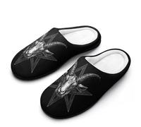 Satanic Pentagram with Baphomet And Goat Women's Slippers Cotton Warm House Shoes with Rubber Anti-Slip Sole Slip On for Home Outdoor 11-12（42-43）