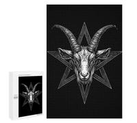Satanic Pentagram with Baphomet And Goat Wooden Jigsaw Puzzles for Adults Funny Intelligent Games Home Decor Artwork for Home Office