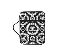 Satanic-Sigil-Baphomet Bible Cover Case with Handle, Water-Resistant Oxford Fabric Bible Bag Organizer with Zipper Pockets for Church