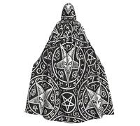 Satanic-Sigil-Baphomet-Pentagram Adult Witch Hooded Cape, Halloween Costume Hooded Cloak