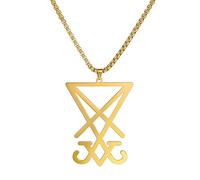 Satanic Sigil of Lucifer Necklace for Men Stainless Steel Gothic Church of Luciferian Occult Devil Seal Pendant Necklace Talisman Jewelry