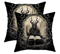 Satanic Throw Pillow Covers Set of 2 Skull Tree Vintage Classic Tarot Card Witch Divination Book Demon Black Velvet Patio Set Zipper Living Room Bedroom Dorm College Couch Pillowcases 20x20inch