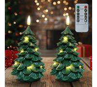 Satar Refes 2PCS Christmas Flameless Candles, Christmas Tree Shaped LED Candles with Remote Timer Xmas Candle Real Wax Flickering LED Candle with String Light for Xmas Home Party Decoration