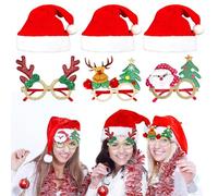 Satar Refes 6PCS Christmas Headbands & Hats Party Glasses Set, Christmas Glitter Party Glasses with Red Xmas Santa Hat, Xmas Novelty Eyeglasses Headwear Xmas Hat for Festive New Year Party