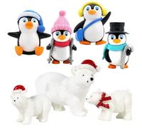 Satar Refes 7PCS Christmas Miniature Ornament Miniature Penguin, Mini Resin Xmas Figures for DIY Crafts, Bear Christmas Decorations for Crafts Snow Globe Christmas Decor