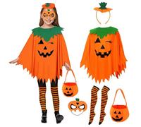 Satar Refes Halloween Pumpkin Costume for Kids, Orange Halloween Outfit with Pumpkin Socks, Eye Mask, Candy Bag Hat for Kid Boys Girls Carnival Cosplay Fancy Dress