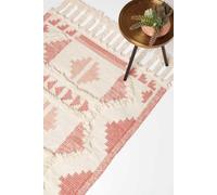 Satara Pink Kilim Wool Rug Homescapes Pink 160cm x 230cm