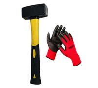 SATARGO 1kg Club Lump Hammer, Fibreglass Handle, Heavy Duty Steel Head with Rubber Grip, Includes Work Gloves