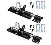 SATARGO 2-Pack Heavy Duty Sliding Gate Bolt Lock, 100mm Black Padbolt with Fixings for Sheds, Gates and Outdoor Stores