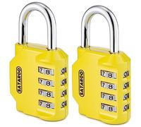 Satargo 4 Digit Combination Padlock for Gym Locker - Indoor and Outdoor Weatherproof Padlock with Code - Cut Resistant Digital School Locker Padlock (Yellow, 2 Pack)