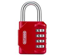 Satargo 4 Digit Combination Padlock for Gym Locker - Indoor and Outdoor Weatherproof Padlock with Code - Cut Resistant Digital School Locker Padlock (Red)