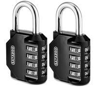 Satargo 4 Digit Combination Padlock for Gym Locker - Indoor and Outdoor Weatherproof Padlock with Code - Cut Resistant Digital School Locker Padlock (Black, 2 Pack)