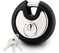 Satargo Heavy Duty Disc Padlock, 74mm Round Lock with Rubber Cover, Stainless Steel Body, Hardened Steel Shackle, 3 Keys, Weatherproof (1)