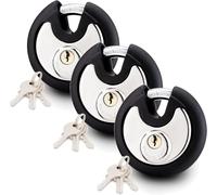 Satargo Heavy Duty Disc Padlock, 74mm Round Lock with Rubber Cover, Stainless Steel Body, Hardened Steel Shackle, 3 Keys, Weatherproof (3)
