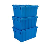 Satargo Heavy Duty Stackable Storage Boxes with Lids, Blue, 60L, Pack of 3, Large Plastic Tote Crates, 59x39.5x32cm