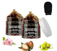 satasiam Moroccan Black Soap with Argan and Rose, Black Beldi Soaps, Black Exfoliating Soaps, Moroccan Body Scrub, Moroccan Body Scrub, with Exfoliating Glove