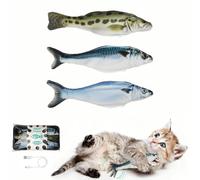 Satauko Realistic Floppy Fish Cat Toys, 3 Pack Mini-Sized, Moving Cat Toy Flopping Fish for Indoor Kitten, Sardine/Saury/Bass Interactive Cat Toys, Touch Activated, Rechargeable.
