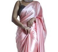 SATAZ Women's Ready to Wear Satin Silk 1 Minute Pre Pleated Heavy Saree With Hand Work Lace (Light Peach), Free Size
