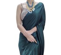SATAZ Women's Ready to Wear Satin Silk Pre Pleated Saree with Designer Hand Work Tassels - Blackish Green, Free Size