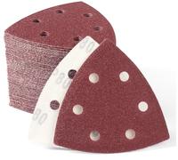 SATC 60 PCS 93mm Delta-Triangle Sanding Sheets 80 Grit Detail Sander Pads Durable Dust-Free 6-Holes Sander Sandpaper Hook and Loop Triangle Sanding 93 x 93 x 93mm