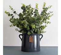 Satchville 18cm Ceramic Charcoal Grey Indoor Plant Pot Planter Flowers Herbs Vase with Tag and Handles