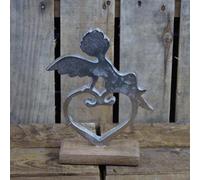 Satchville Aluminium Heart And Angel On Wooden Base