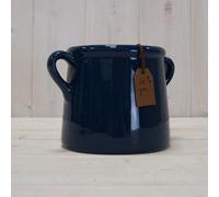 Satchville Gift Company Navy Blue Ceramic Pot with Handles x 10cm - House Plant Flower Display Storage (CE080032)