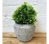 Satchville Grey Ceramic Round Embossed Leaf Floral Design Round Top Flower Pot Planter Art