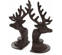 Satchville Pair of Cast Iron Stag Head Deer Antler Book Ends Heavy Vintage Style Bookends, Brown, Height 20cm X Length 8cm X Width 10cm