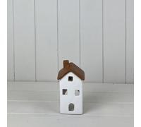 Satchville White/wood Grain Effect Ceramic House Tealight Holder
