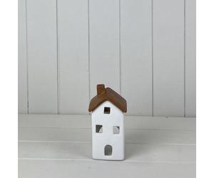 Satchville White/wood Grain Effect Ceramic House Tealight Holder