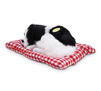 SatcOp breathing dog in basket toy, 17 * 12Cm/6.7 * 4.7In simulation dog toys, ideal for baby's early education and bedtime companion, suitable for any age (black and white talkable)