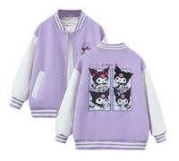 Satdflie Anime Varsity Jacket for Girls Cartoon Printed Letterman Bomber Jacket Lightweight Button Down Baseball Coat, Purple, S