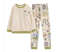 Satdflie Cartoon Fluffy Pajama Set Petite Women Girls Fleece Pullover Pants 2 Piece Pj Set Long Sleeve Sleepwear Lounge Sets, Green, M