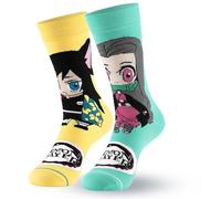 Satdflie Demon Slayer Cotton Socks 2 Pairs Unisex Mid-calf Casual Socks Anime Printed Cute Soft Socks Christmas Idea Gift for Fans, One Size, Kamado Nezuko+Tomioka Giyuu