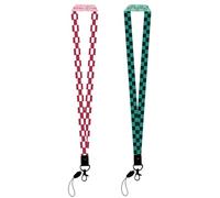 Satdflie Demon Slayer Id Cards Lanyard Mobile Phone Keys Straps Multipurpose Hanging Ropes Cosplay Gift for Men Women, Ideal Merchandise for Fans Christmas, Pink+Green